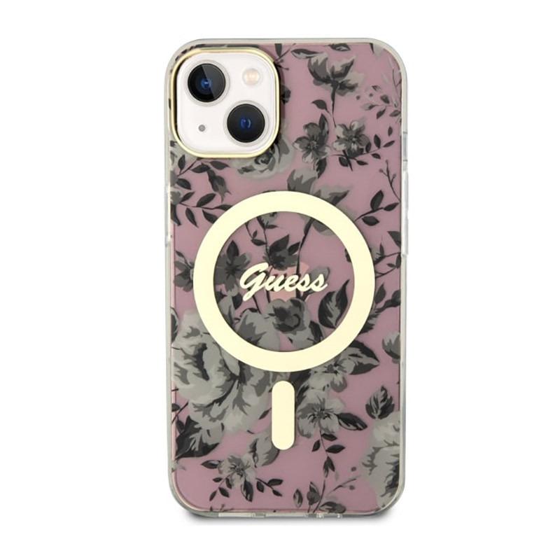 Etui Do iPhone 14 Guess Flower MagSafe Różowy