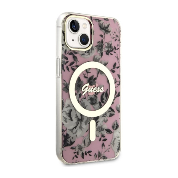 Etui Do iPhone 14 Guess Flower MagSafe Różowy