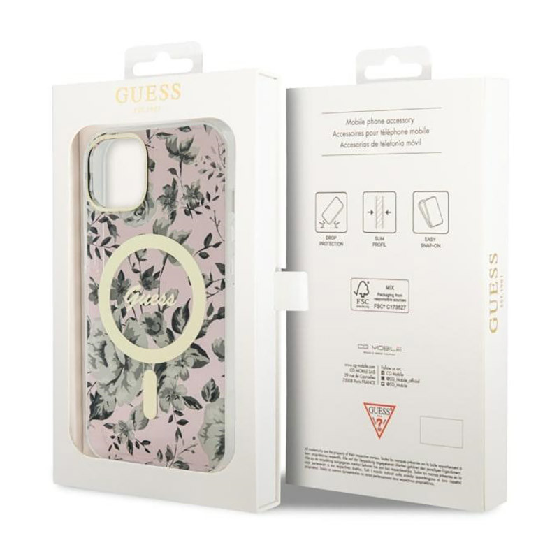Etui Do iPhone 14 Guess Flower MagSafe Różowy