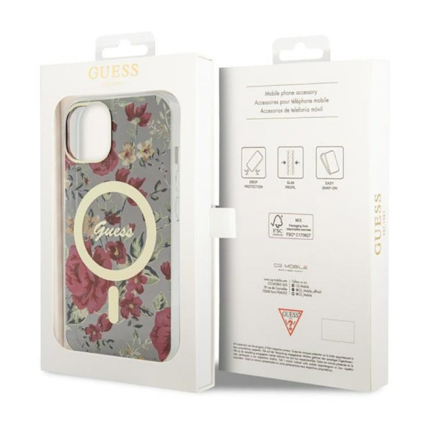 Etui Do iPhone 14 Guess Flower MagSafe Zielony
