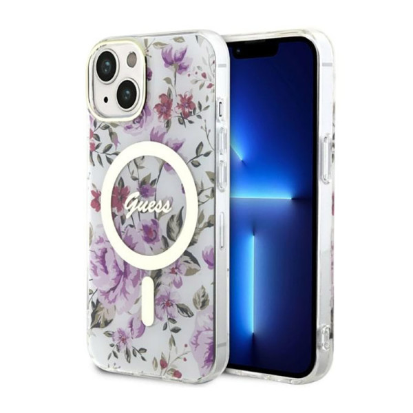 Etui Do iPhone 14 Guess Flower MagSafe Przezroczysty