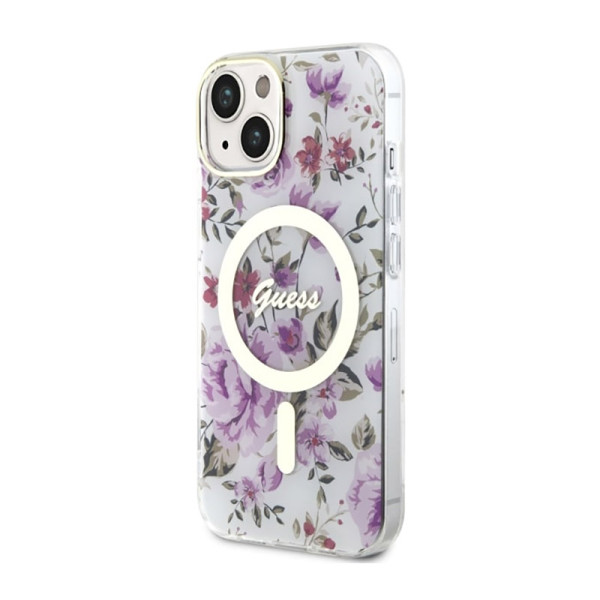Etui Do iPhone 14 Guess Flower MagSafe Przezroczysty