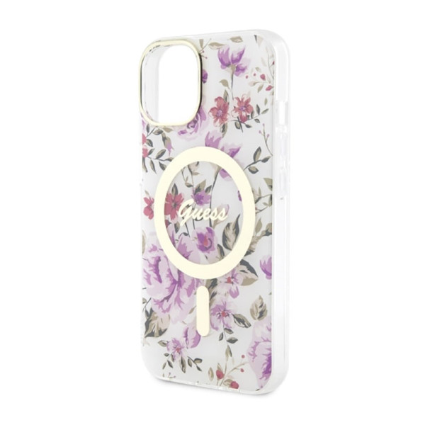 Etui Do iPhone 14 Guess Flower MagSafe Przezroczysty