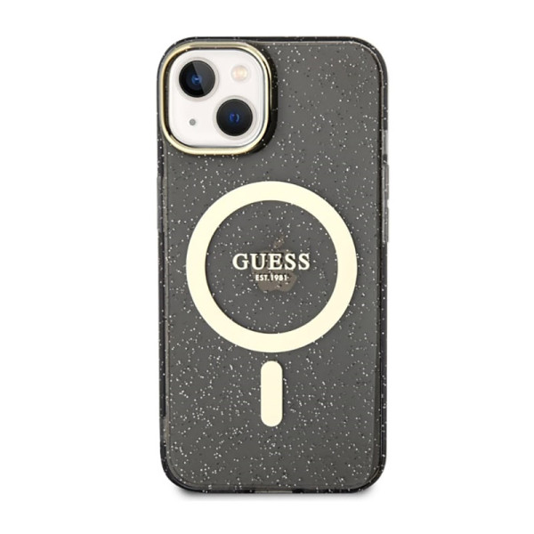 Etui Do iPhone 14 Guess Glitter Gold MagSafe Czarny