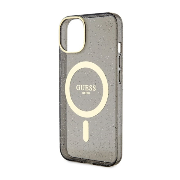 Etui Do iPhone 14 Guess Glitter Gold MagSafe Czarny