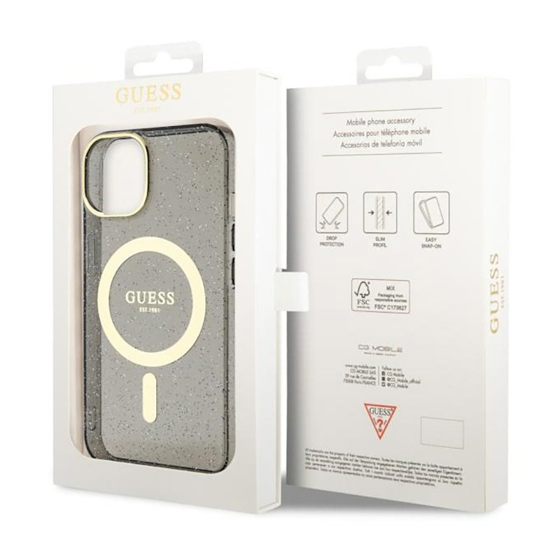 Etui Do iPhone 14 Guess Glitter Gold MagSafe...