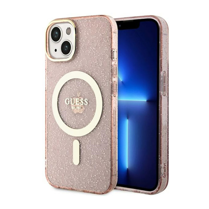 Etui Do iPhone 14 Guess Glitter Gold MagSafe Różowy