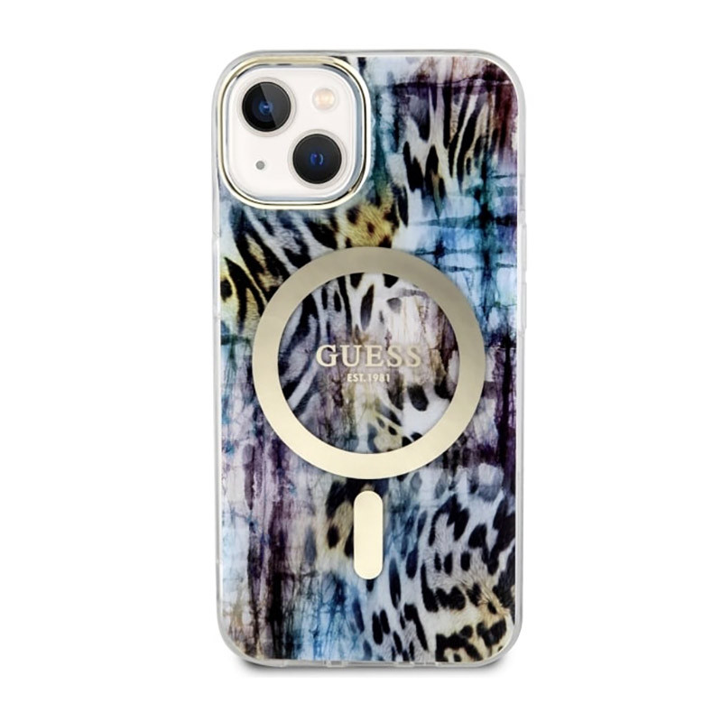 Etui Do iPhone 14 Guess Leopard MagSafe Niebieski