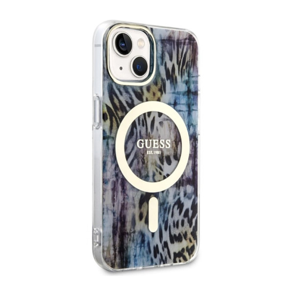 Etui Do iPhone 14 Guess Leopard MagSafe Niebieski