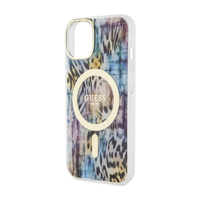 Etui Do iPhone 14 Guess Leopard MagSafe Niebieski