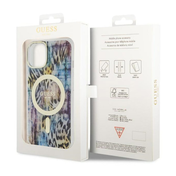 Etui Do iPhone 14 Guess Leopard MagSafe Niebieski