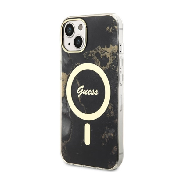 Etui Do iPhone 14 Guess Golden Marble MagSafe Czarny
