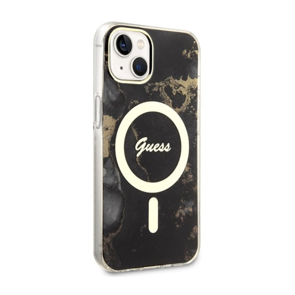Etui Do iPhone 14 Guess Golden Marble MagSafe Czarny