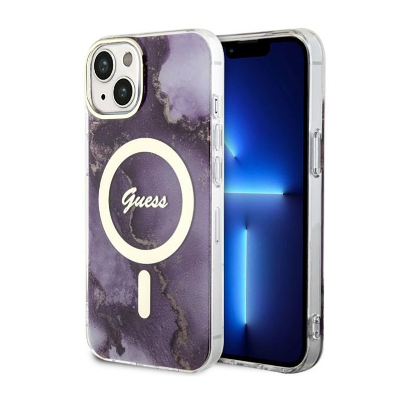 Etui Do iPhone 14 Guess Golden Marble MagSafe Fioletowy