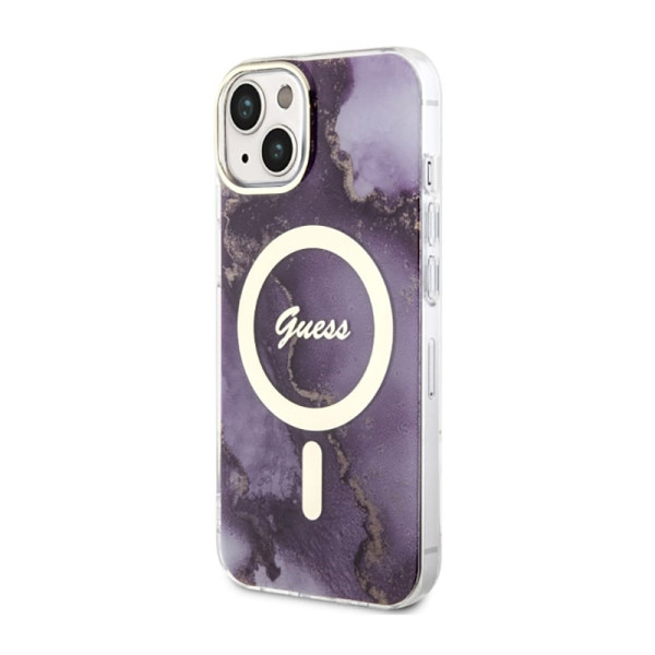 Etui Do iPhone 14 Guess Golden Marble MagSafe Fioletowy