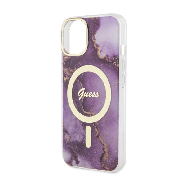 Etui Do iPhone 14 Guess Golden Marble MagSafe Fioletowy
