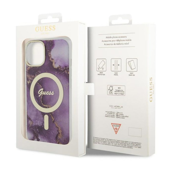 Etui Do iPhone 14 Guess Golden Marble MagSafe Fioletowy