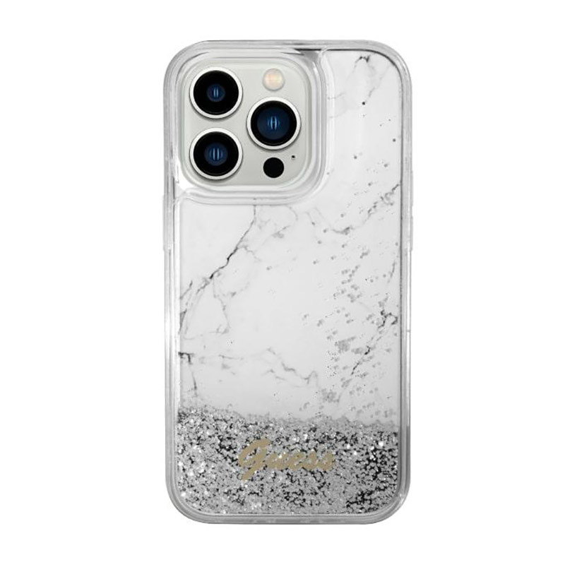 Etui Do iPhone 14 Guess Liquid Glitter Marble Biały