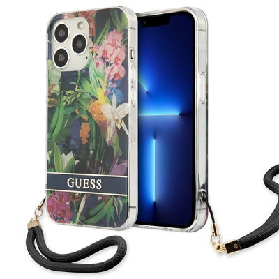 Etui Ze Smyczką Do iPhone 13 Pro Max Guess Flower Cord Niebieski