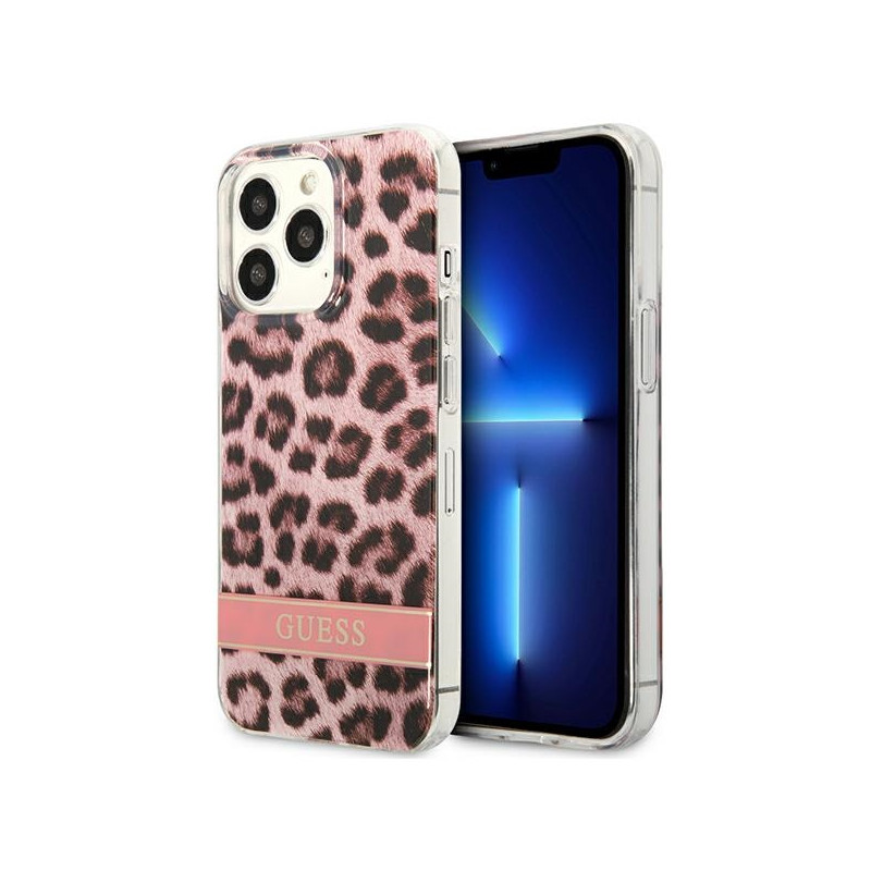 Etui Do iPhone 13 Pro Max Guess Leopard Electro Stripe Różowy