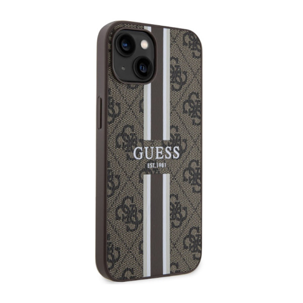 Etui Do iPhone 14 Guess 4G Printed Stripes MagSafe Brązowy