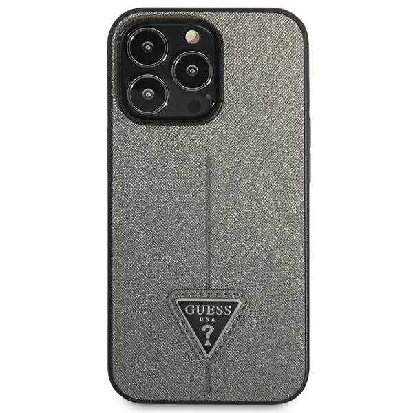 Etui Do iPhone 13 Pro Max Guess Saffiano Triangle Logo Case Srebrny