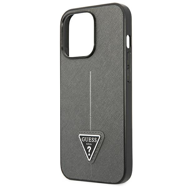 Etui Do iPhone 13 Pro Max Guess Saffiano Triangle Logo Case Srebrny
