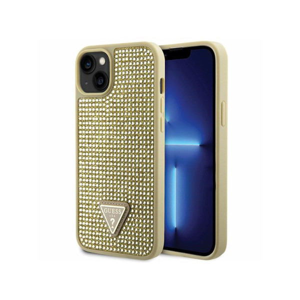 Etui Do iPhone 14 Guess Rhinestone Triangle Złoty