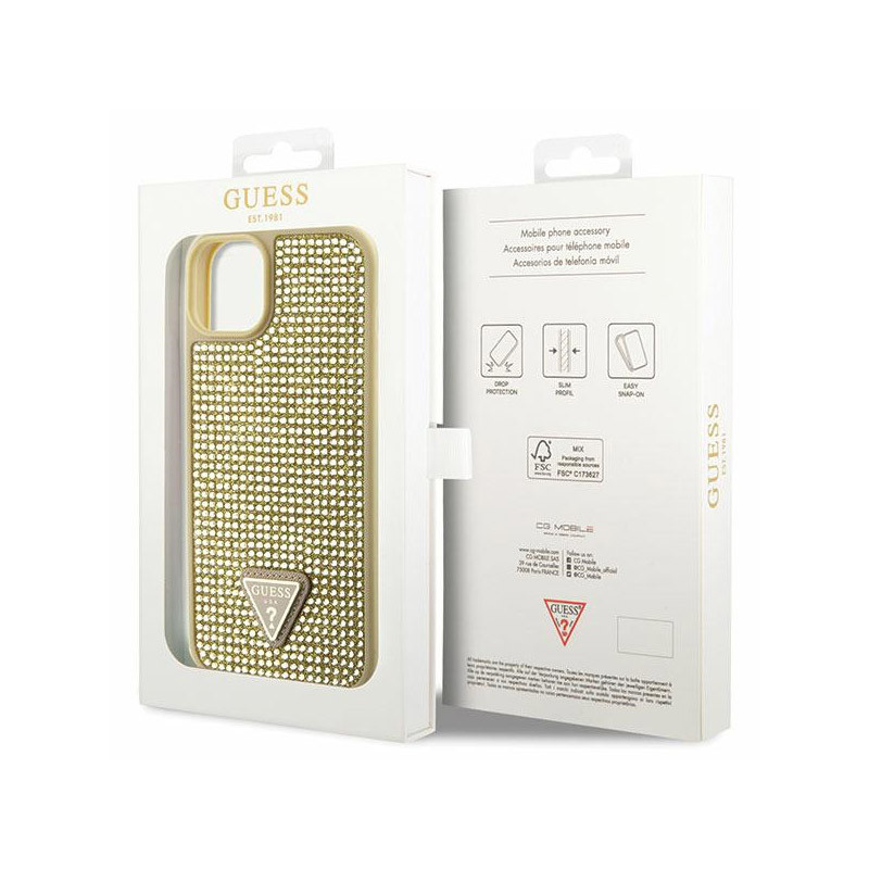 Etui Do iPhone 14 Guess Rhinestone Triangle Złoty