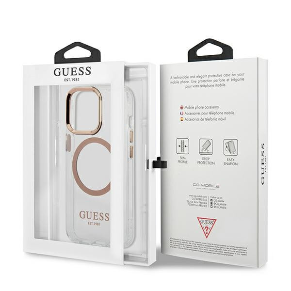 Etui Do iPhone 13 Pro Max Guess Metal Outline MagSafe Przezroczysty