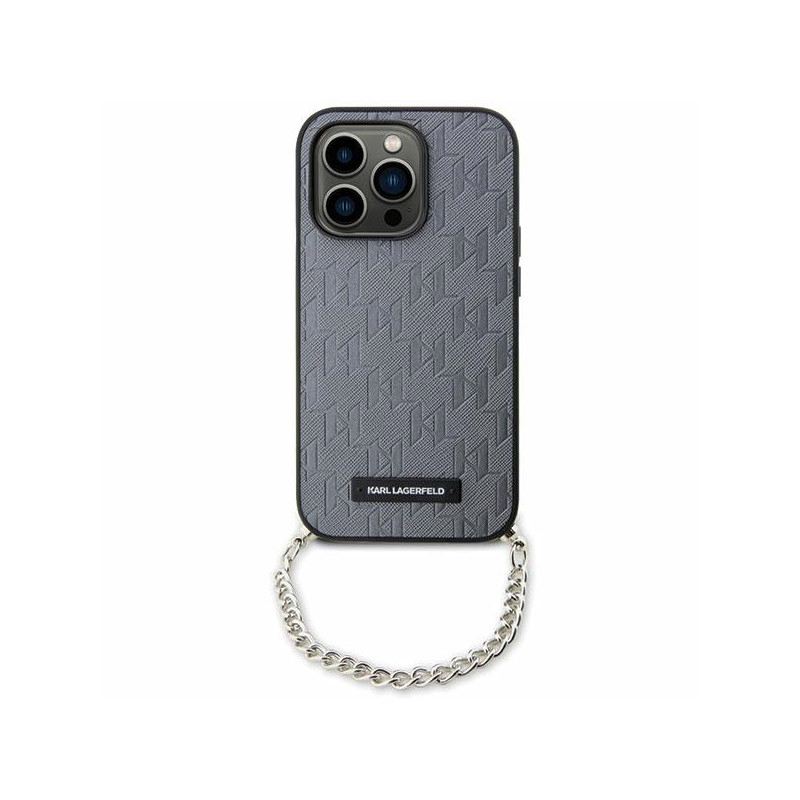 Etui Do iPhone 14 Karl Lagerfeld Saffiano Monogram Chain Srebrny