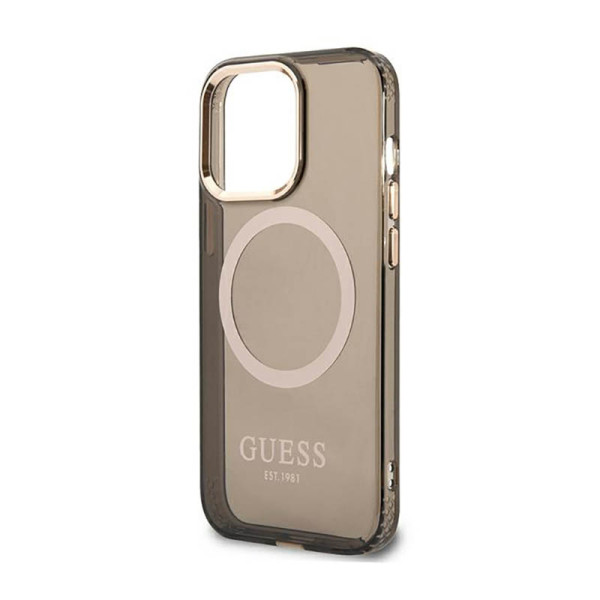 Etui Do iPhone 13 Pro Max Guess Gold Outline Translucent MagSafe Czarny