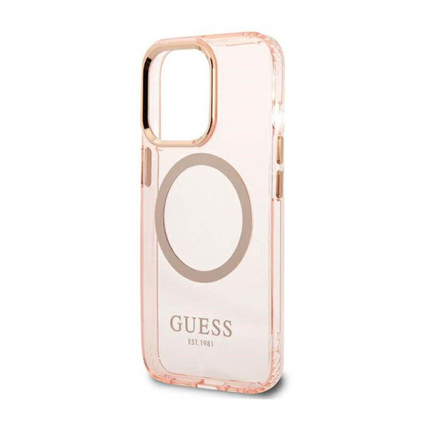 Etui Do iPhone 13 Pro Max Guess Gold Outline Translucent MagSafe Różowy