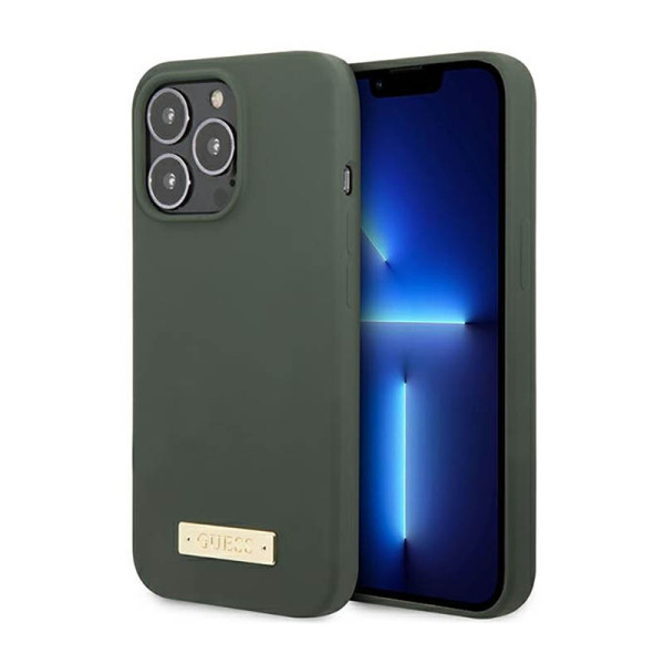 Etui Do iPhone 13 Pro Max Guess Silicone Logo Plate MagSafe Zielony