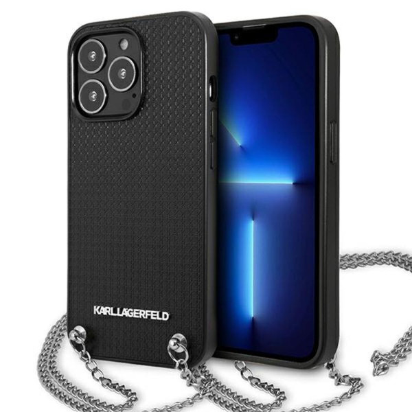 Etui Do iPhone 13 Pro Max Karl Lagerfeld Leather Textured And Chain Czarny