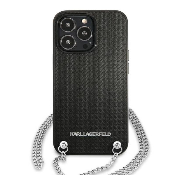 Etui Do iPhone 13 Pro Max Karl Lagerfeld Leather Textured And Chain Czarny