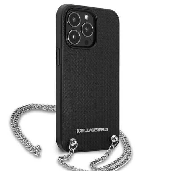Etui Do iPhone 13 Pro Max Karl Lagerfeld Leather Textured And Chain Czarny