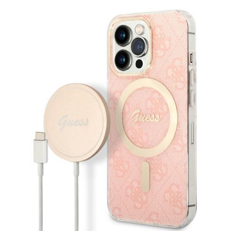 Zestaw Etui + Ładowarka MagSafe Do iPhone 13 Pro Max Guess Bundle Pack MagSafe 4G Różowy