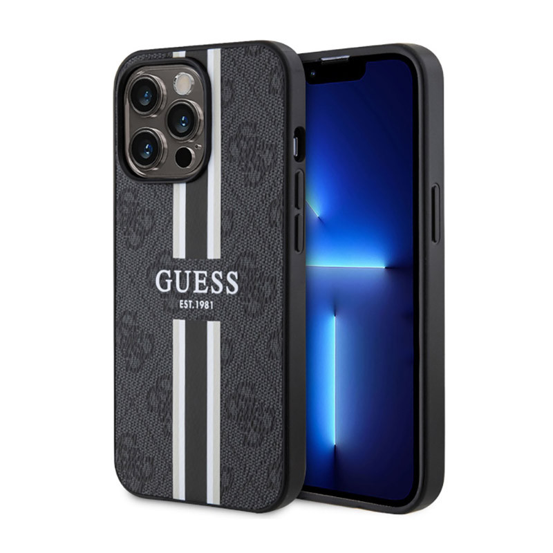 Etui Do iPhone 13 Pro Max Guess 4G Printed Stripes MagSafe Czarny
