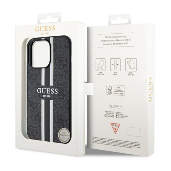 Etui Do iPhone 13 Pro Max Guess 4G Printed Stripes MagSafe Czarny