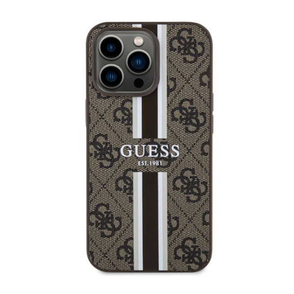 Etui Do iPhone 13 Pro Max Guess 4G Printed Stripes MagSafe Brązowy