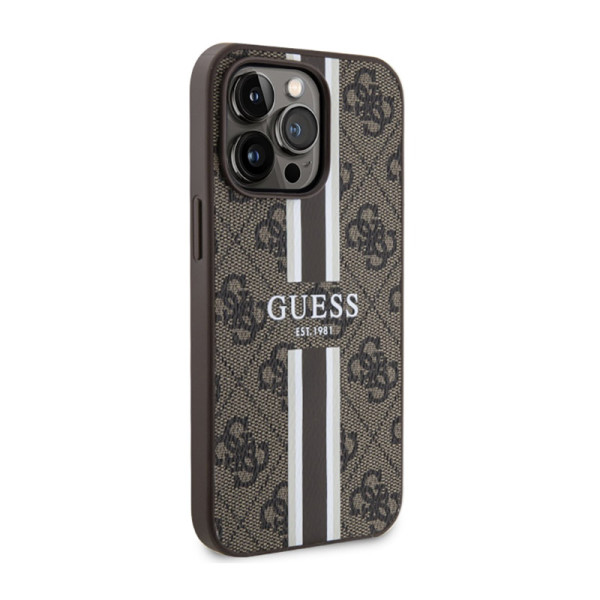 Etui Do iPhone 13 Pro Max Guess 4G Printed Stripes MagSafe Brązowy