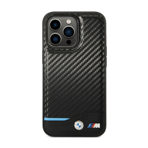 Etui Do iPhone 13 Pro Max BMW Leather Carbon Blue Line Czarny
