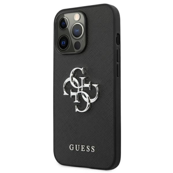 Etui Do iPhone 13 Pro Guess Saffiano 4G Big Silver Logo Czarny