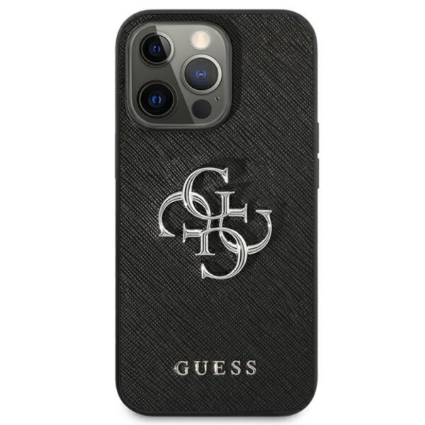 Etui Do iPhone 13 Pro Guess Saffiano 4G Big Silver Logo Czarny