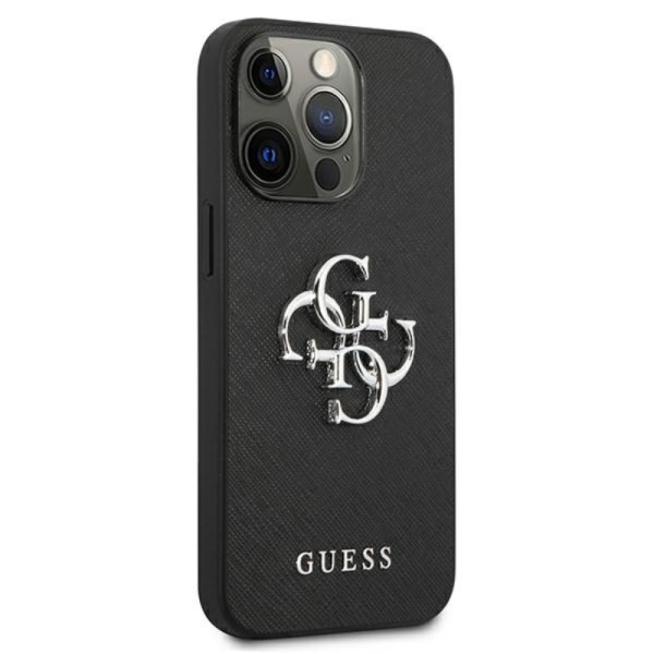 Etui Do iPhone 13 Pro Guess Saffiano 4G Big Silver Logo Czarny