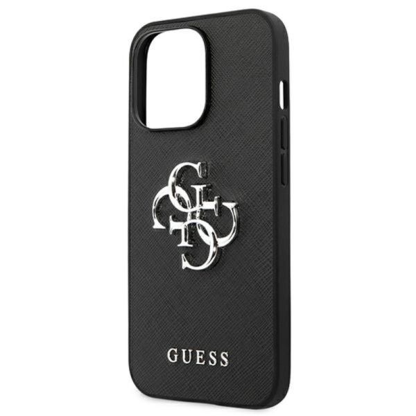Etui Do iPhone 13 Pro Guess Saffiano 4G Big Silver Logo Czarny