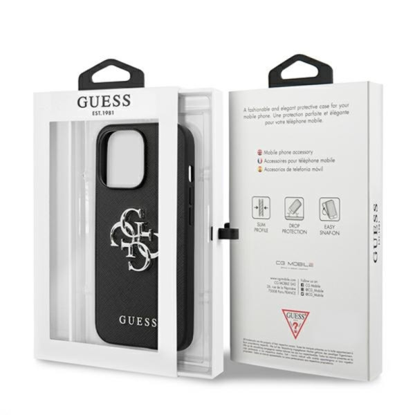 Etui Do iPhone 13 Pro Guess Saffiano 4G Big Silver Logo Czarny