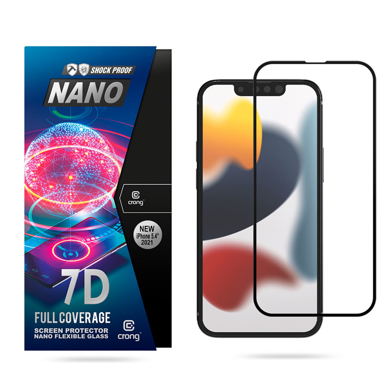 Szkło Hybrydowe Niepękające 9H Na Cały Ekran iPhone 13 Mini Crong 7D Nano Flexible Glass