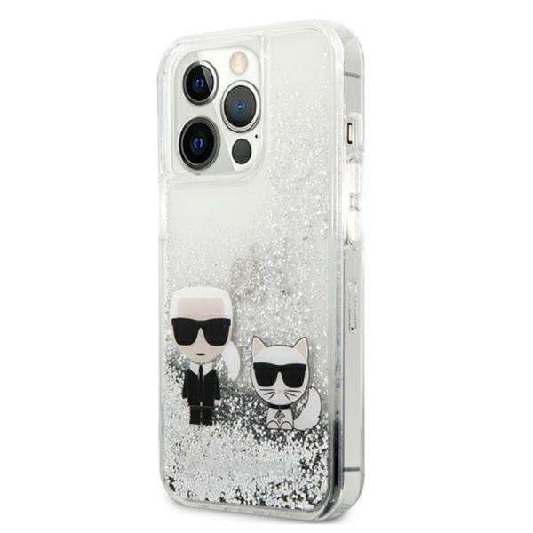 Etui Do iPhone 13 Pro Karl Lagerfeld Liquid Glitter Karl & Choupette Srebrny